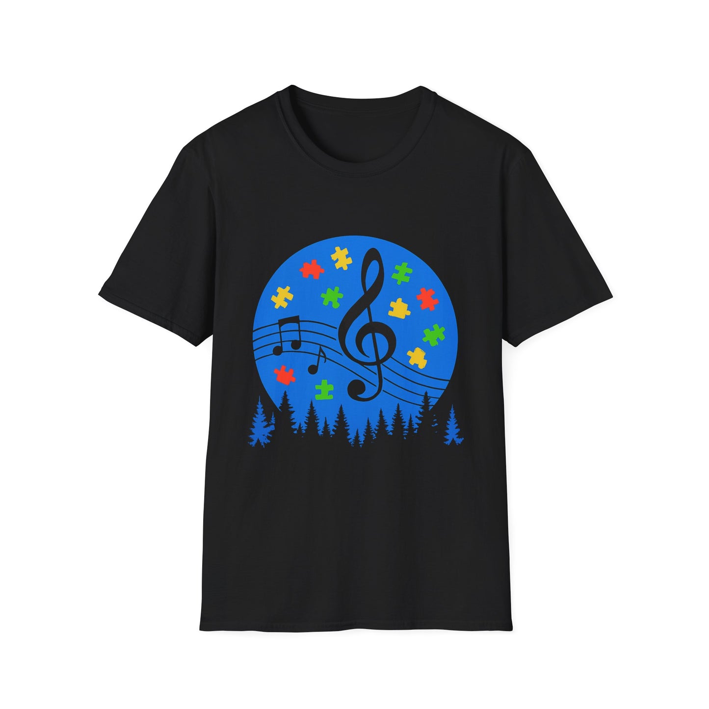 Autism Awareness Music T-Shirt – Puzzle Pieces & Musical Notes Tee
