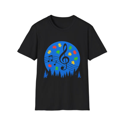 Autism Awareness Music T-Shirt – Puzzle Pieces & Musical Notes Tee