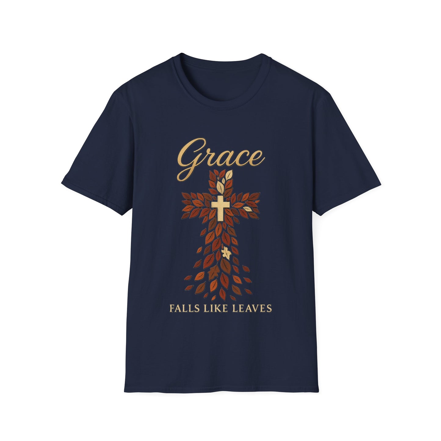 Grace Falls Like Leaves Christian Cross Shirt – Fall Faith T-Shirt