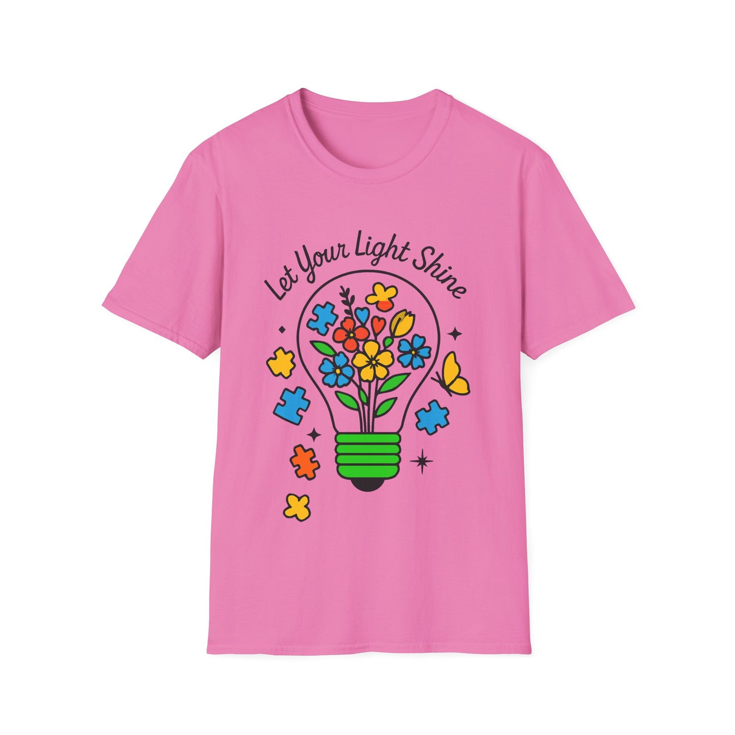 Let Your Light Shine Autism Acceptance T-Shirt – Inspirational Neurodiversity Tee