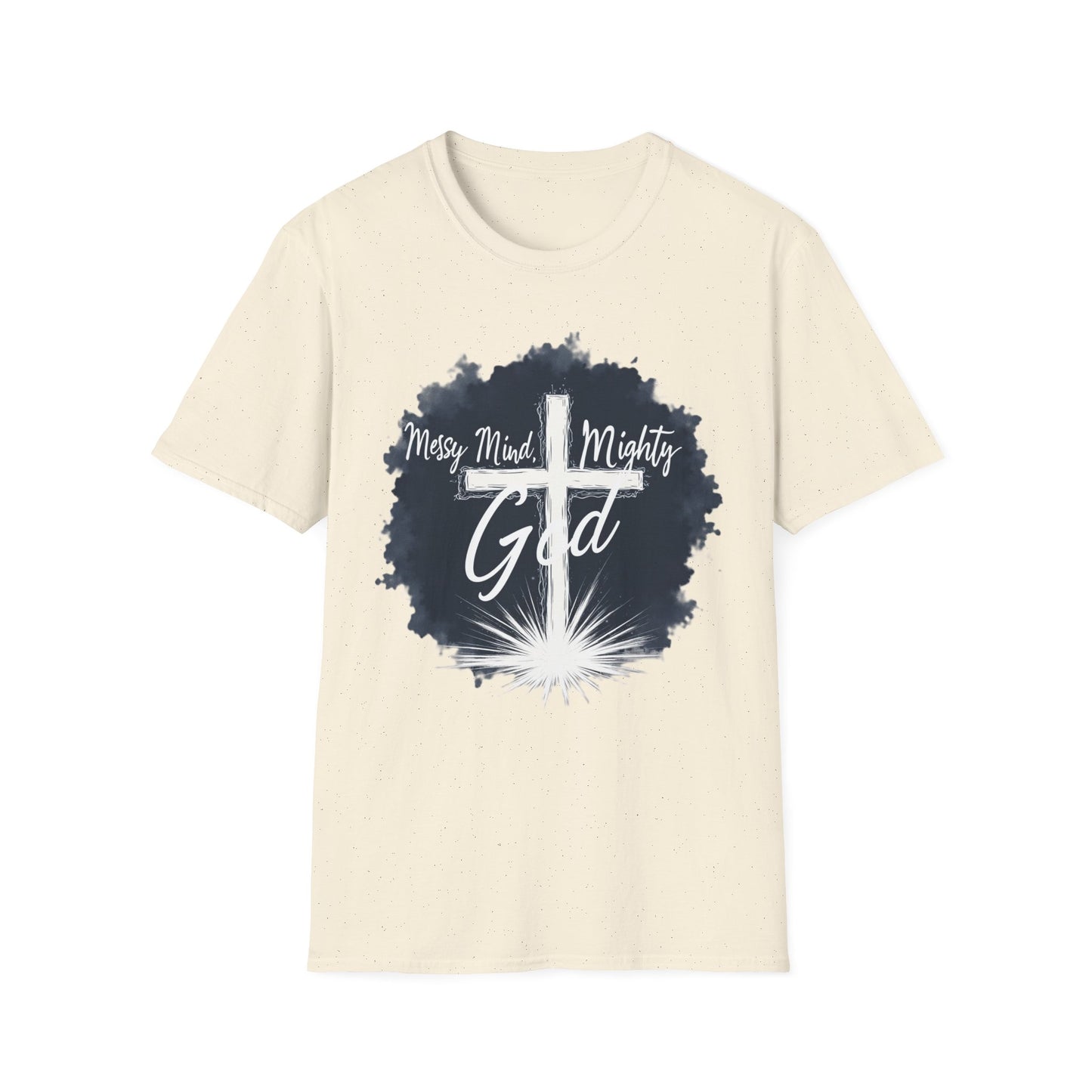 Messy Mind, Mighty God Shirt – Christian Faith T-Shirt with Cross & Empowering Message