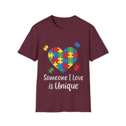 Autism Awareness T-Shirt – Someone I Love Is Unique Puzzle Heart Tee