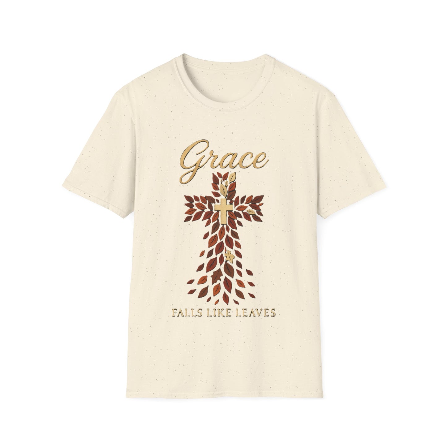 Grace Falls Like Leaves Christian Cross Shirt – Fall Faith T-Shirt