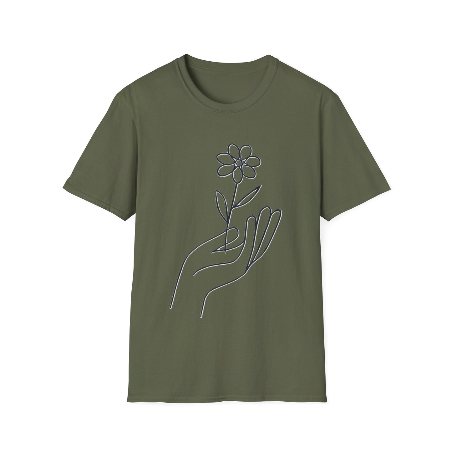 Gentle Care Flower Hand Line Art T-Shirt – Minimalist Kindness Tee  Alt title option: