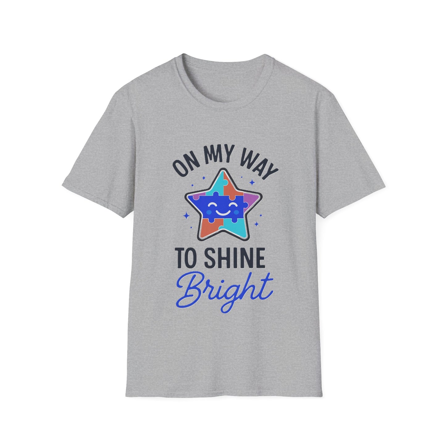 On My Way to Shine Bright Shirt – Autism Pride T-Shirt with Colorful Puzzle Star Design