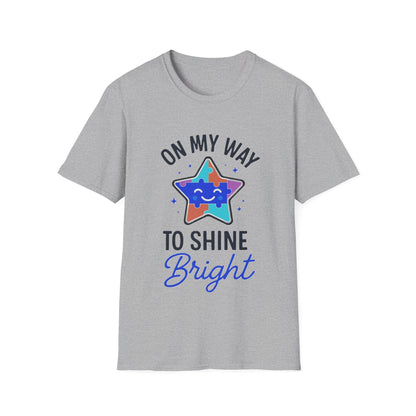 On My Way to Shine Bright Shirt – Autism Pride T-Shirt with Colorful Puzzle Star Design