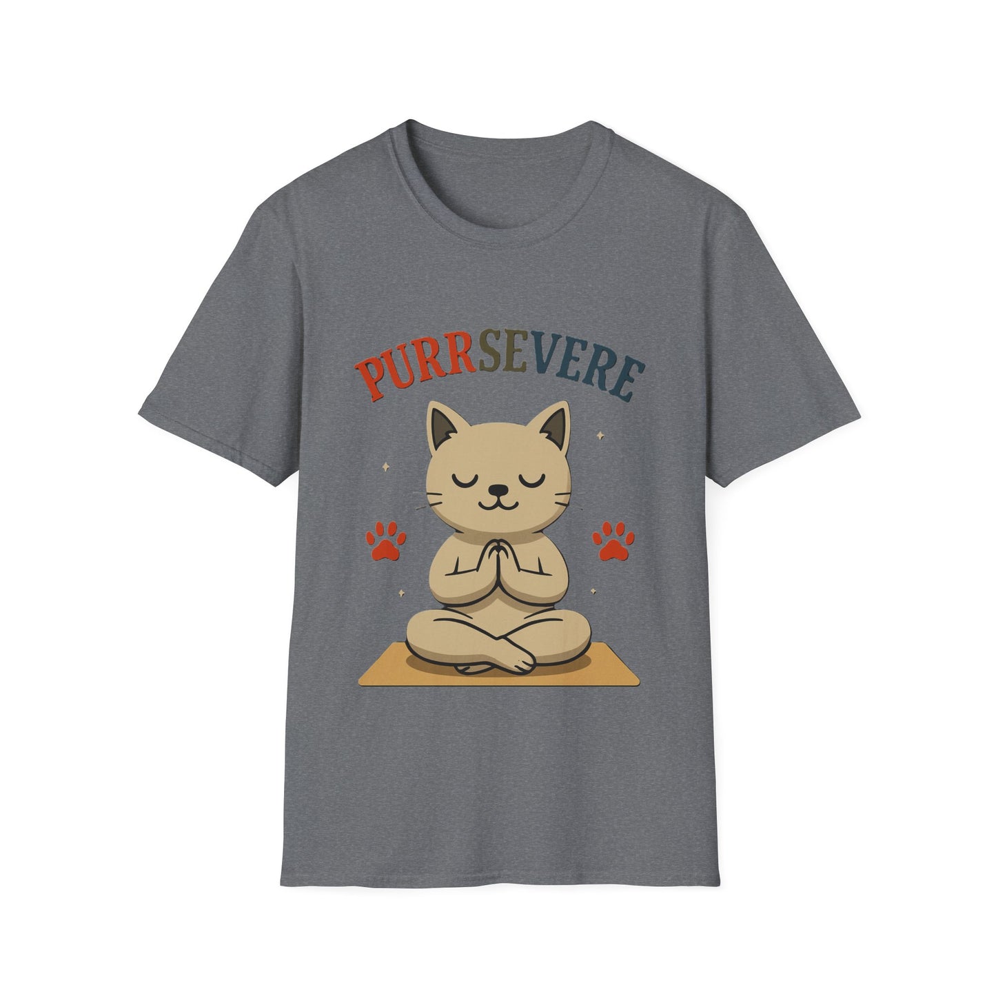 Purrsevere Cat Yoga T-Shirt – Funny Cat Pun Perseverance Tee