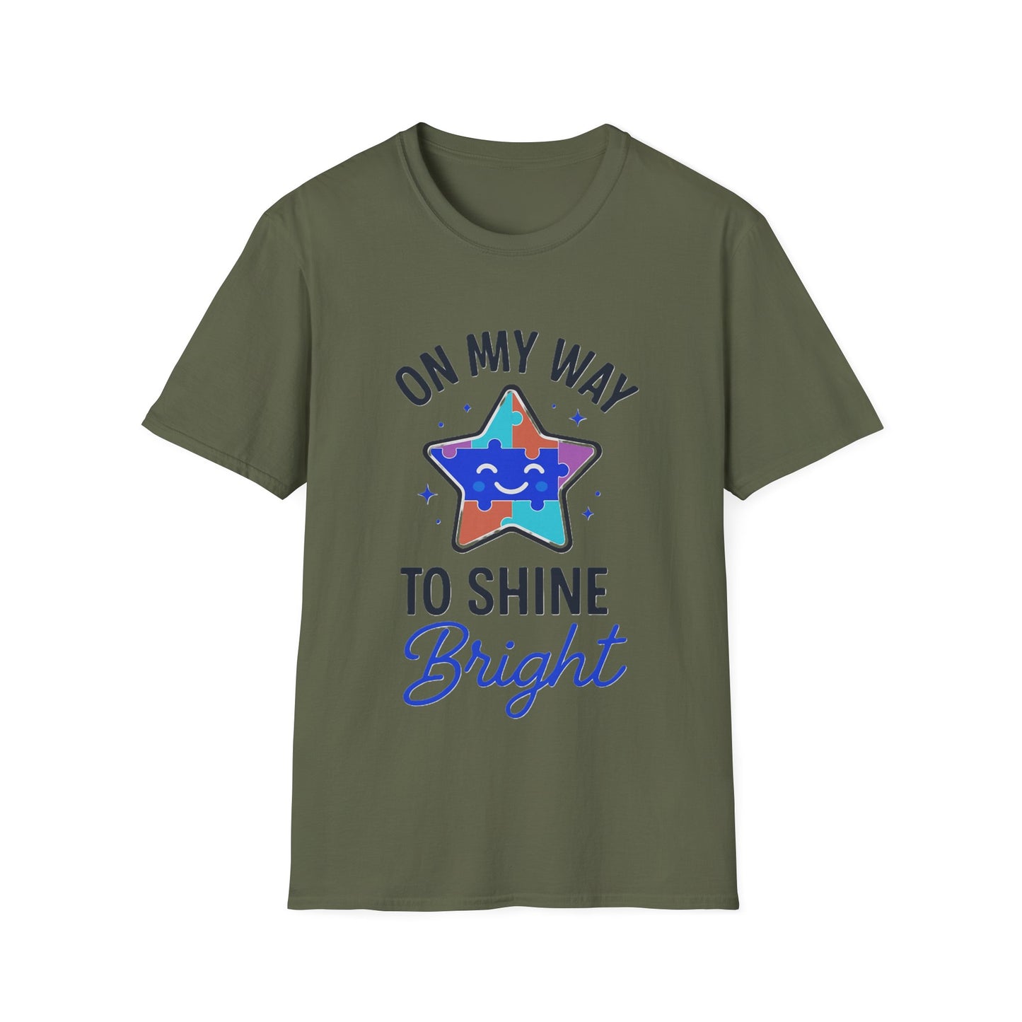 On My Way to Shine Bright Shirt – Autism Pride T-Shirt with Colorful Puzzle Star Design