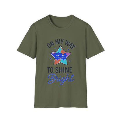 On My Way to Shine Bright Shirt – Autism Pride T-Shirt with Colorful Puzzle Star Design