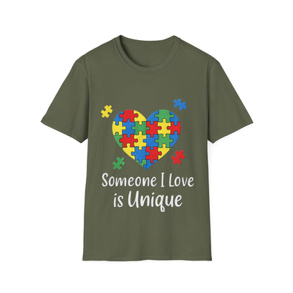 Autism Awareness T-Shirt – Someone I Love Is Unique Puzzle Heart Tee