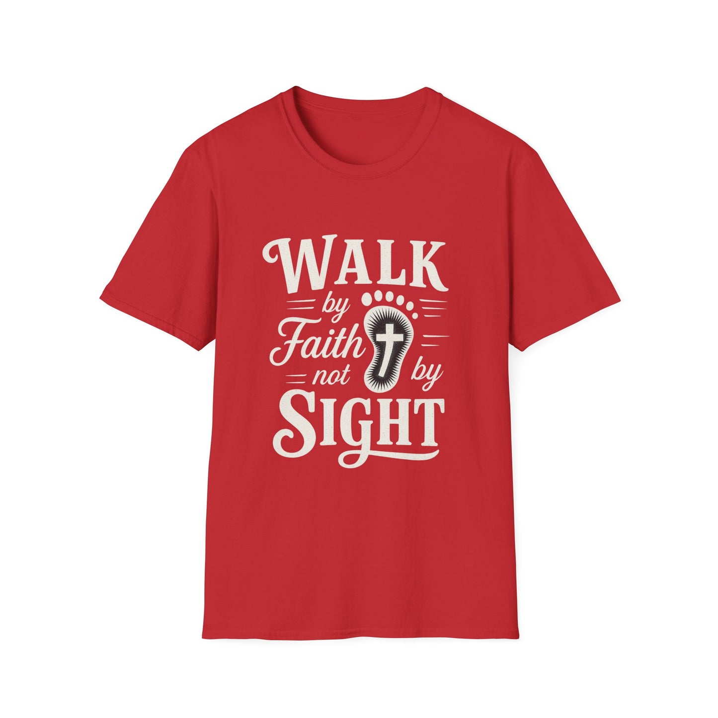 Walk by Faith T-Shirt – Inspirational Christian Shirt with Footprint & Cross Design