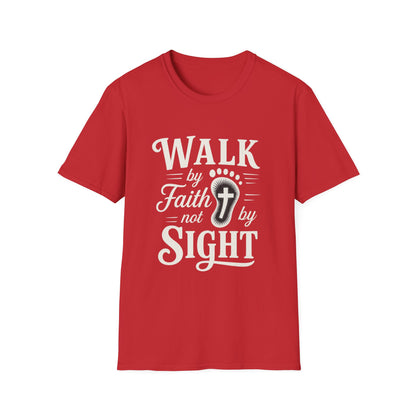Walk by Faith T-Shirt – Inspirational Christian Shirt with Footprint & Cross Design