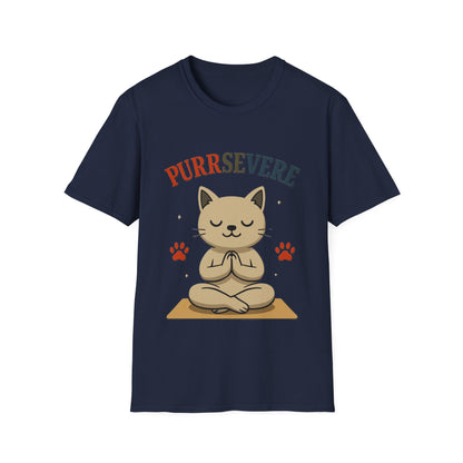 Purrsevere Cat Yoga T-Shirt – Funny Cat Pun Perseverance Tee