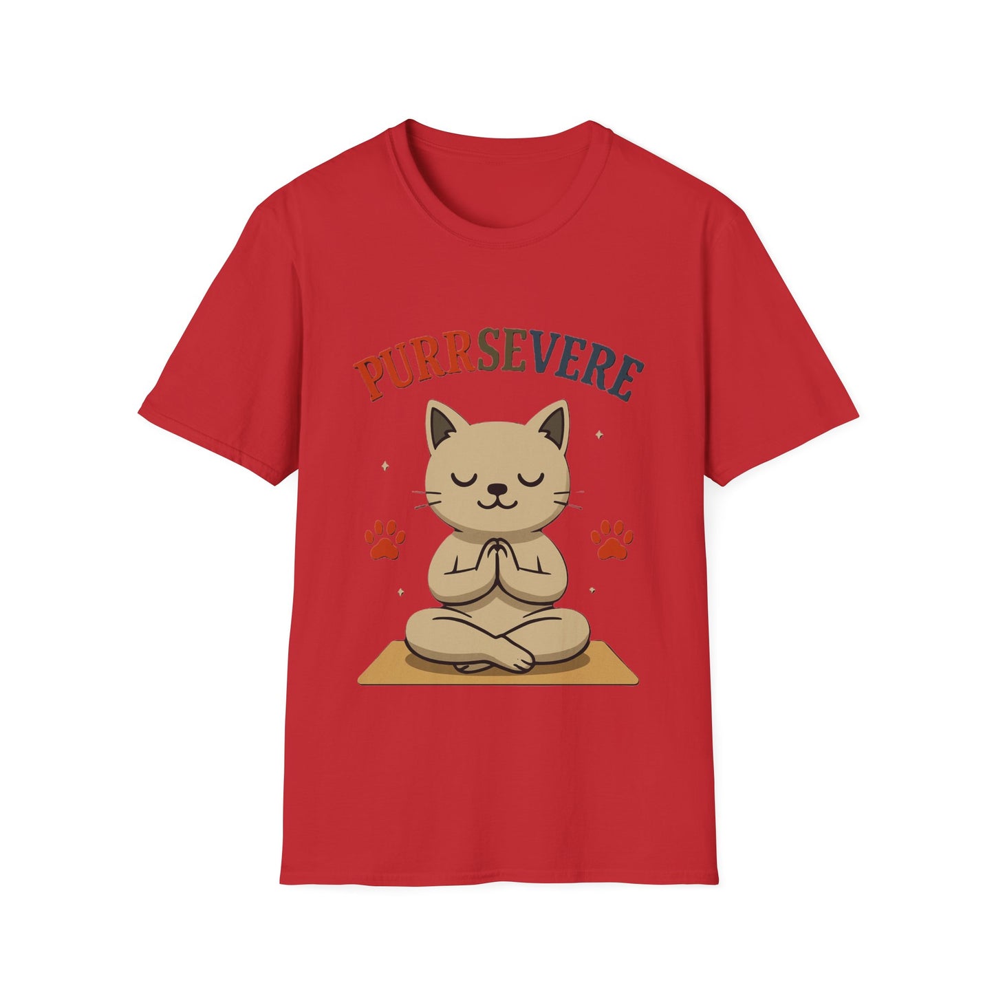 Purrsevere Cat Yoga T-Shirt – Funny Cat Pun Perseverance Tee