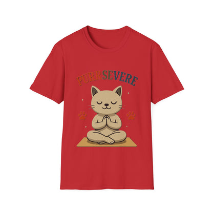 Purrsevere Cat Yoga T-Shirt – Funny Cat Pun Perseverance Tee