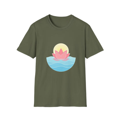 Lotus Flower T-Shirt – Tranquil Design with Water & Sun – Peace & Mindfulness Shirt