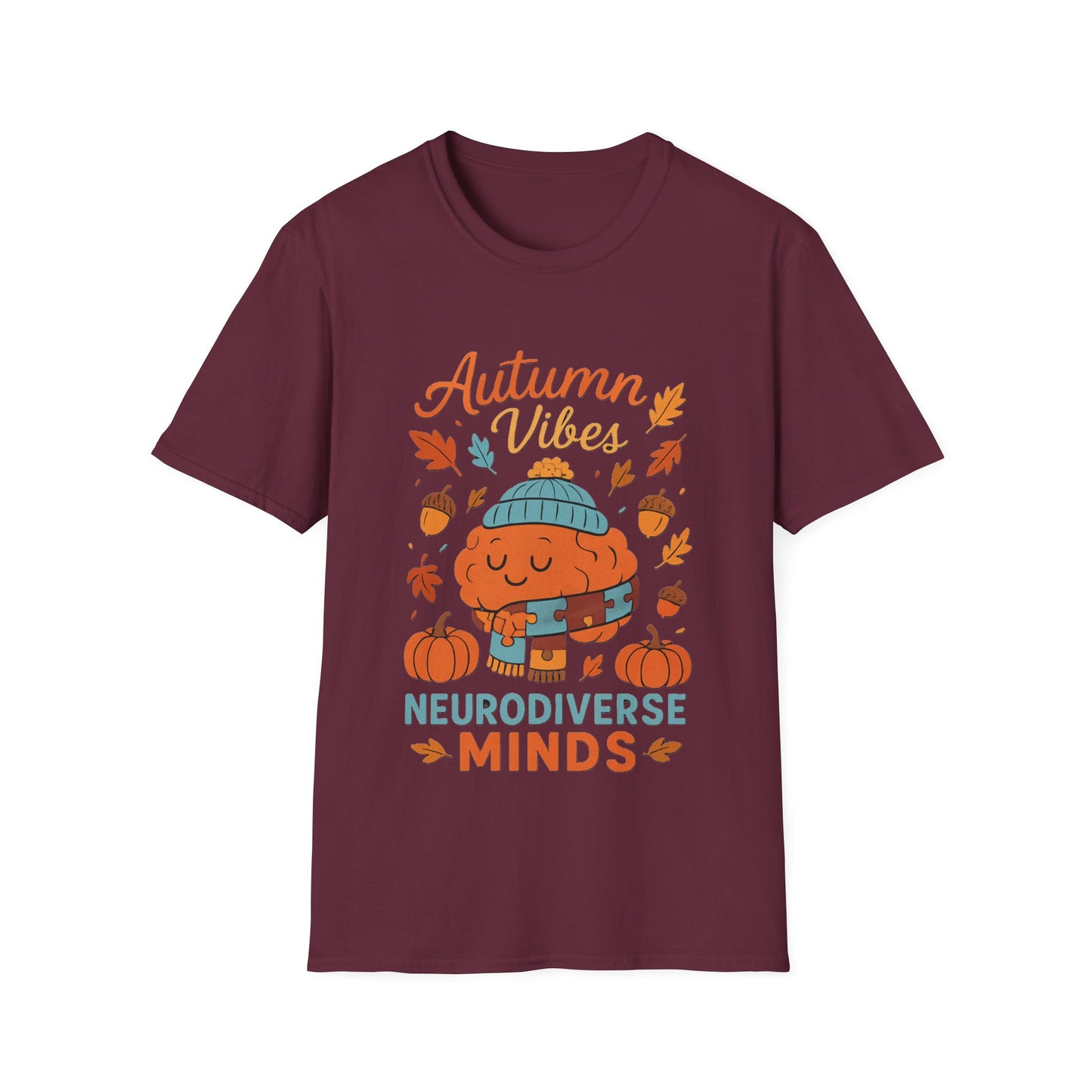 Autumn Vibes Neurodiverse Minds T-Shirt | Fall Brain Awareness Tee | Cozy Neurodivergent Aesthetic Shirt