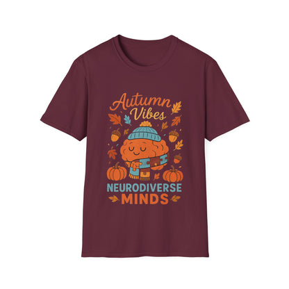 Autumn Vibes Neurodiverse Minds T-Shirt | Fall Brain Awareness Tee | Cozy Neurodivergent Aesthetic Shirt