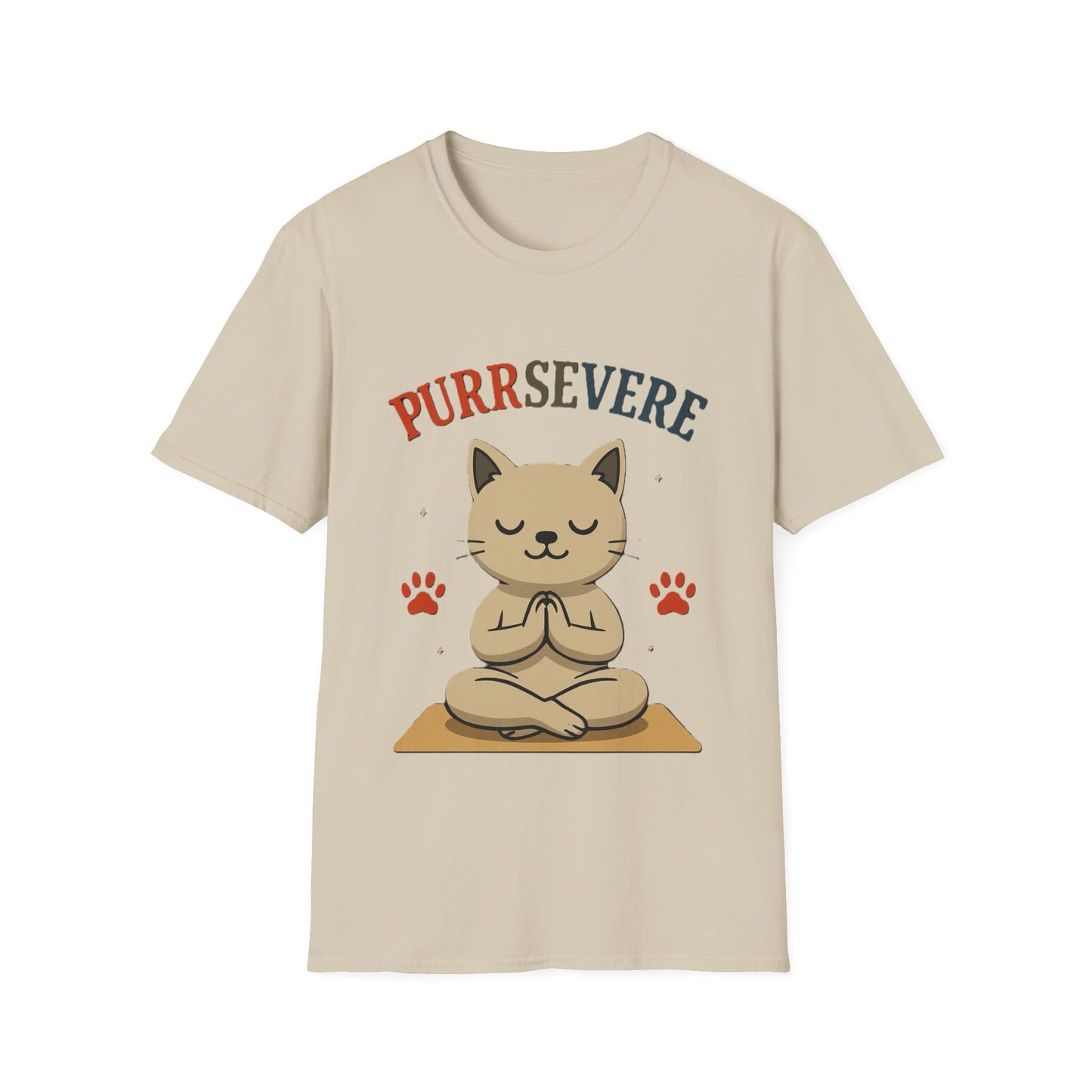 Purrsevere Cat Yoga T-Shirt – Funny Cat Pun Perseverance Tee