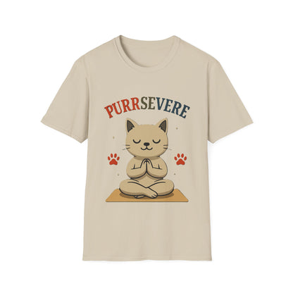 Purrsevere Cat Yoga T-Shirt – Funny Cat Pun Perseverance Tee