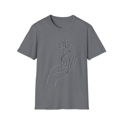 Gentle Care Flower Hand Line Art T-Shirt – Minimalist Kindness Tee  Alt title option: