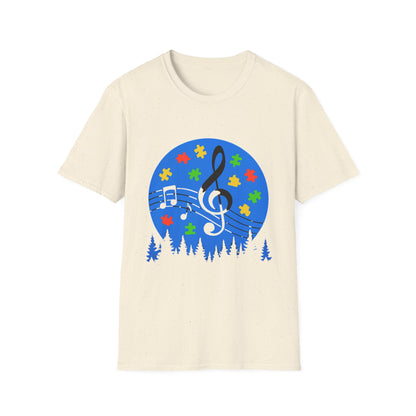 Autism Awareness Music T-Shirt – Puzzle Pieces & Musical Notes Tee