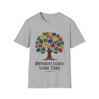 Puzzle Piece Tree T-Shirt | Autism Awareness Inclusion Tee | Different Leaves Same Tree Neurodiversity Shirt