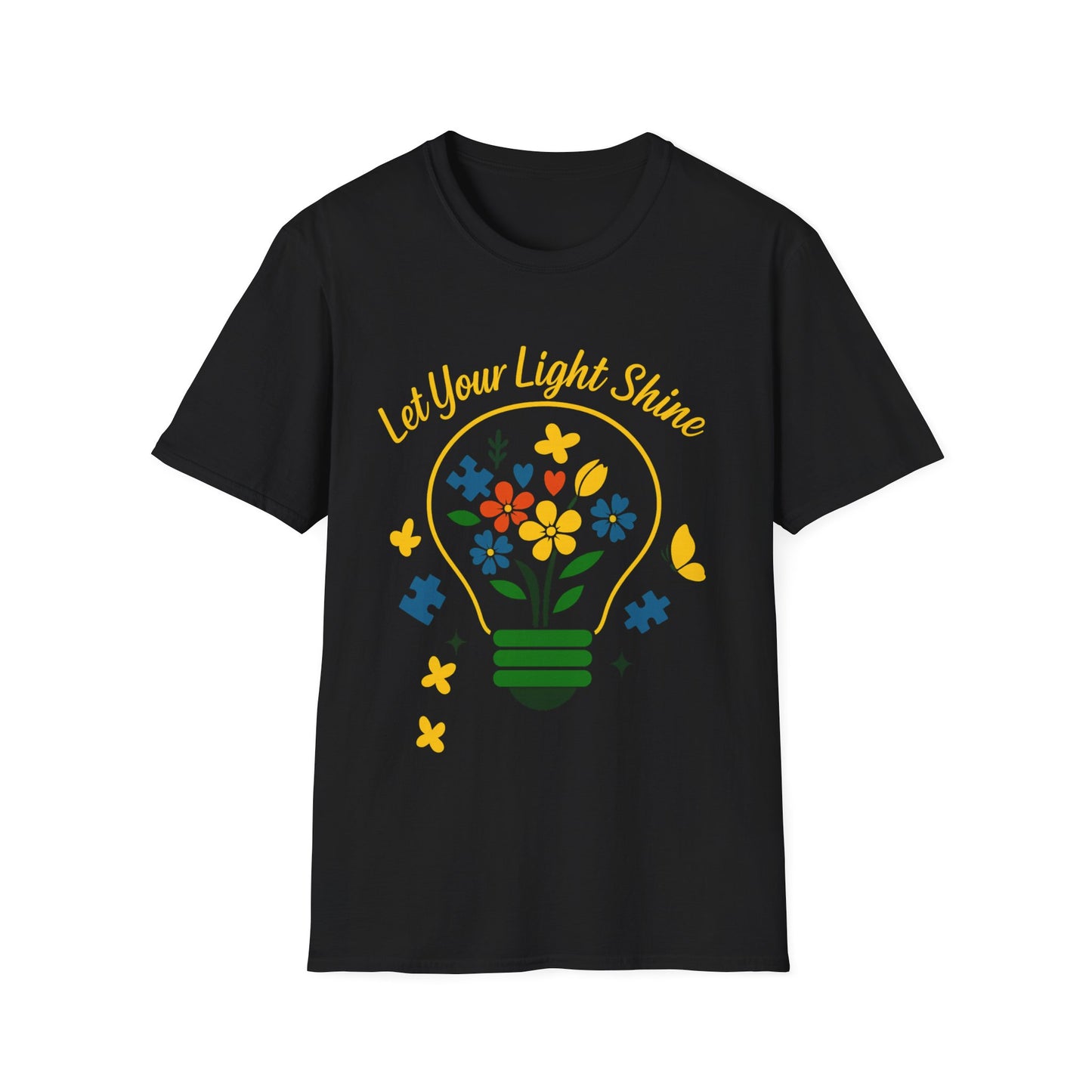 Let Your Light Shine Autism Acceptance T-Shirt – Inspirational Neurodiversity Tee