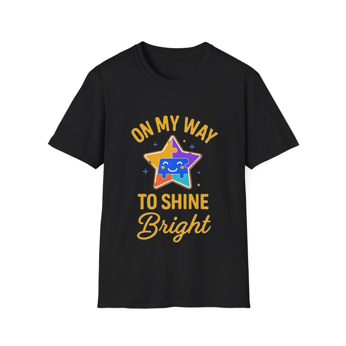 On My Way to Shine Bright Shirt – Autism Pride T-Shirt with Colorful Puzzle Star Design