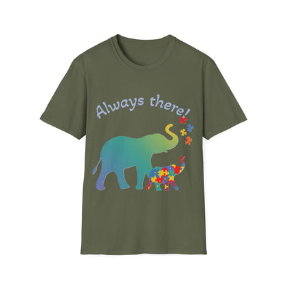 Always There Shirt – Supportive Elephant & Puzzle Pieces T-Shirt for Autism Awareness