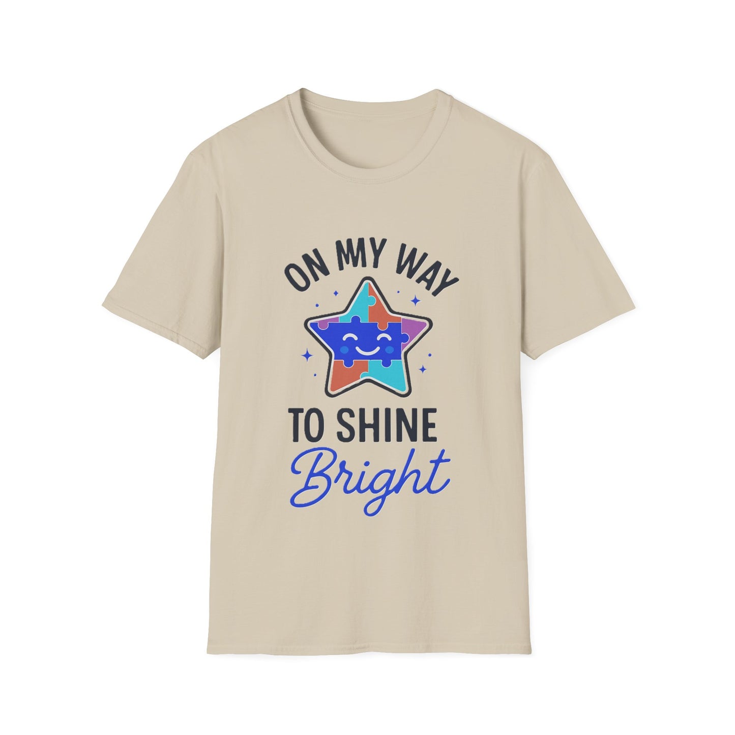 On My Way to Shine Bright Shirt – Autism Pride T-Shirt with Colorful Puzzle Star Design