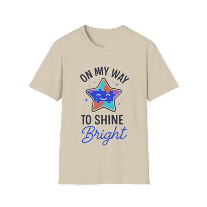 On My Way to Shine Bright Shirt – Autism Pride T-Shirt with Colorful Puzzle Star Design