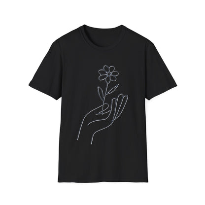 Gentle Care Flower Hand Line Art T-Shirt – Minimalist Kindness Tee  Alt title option: