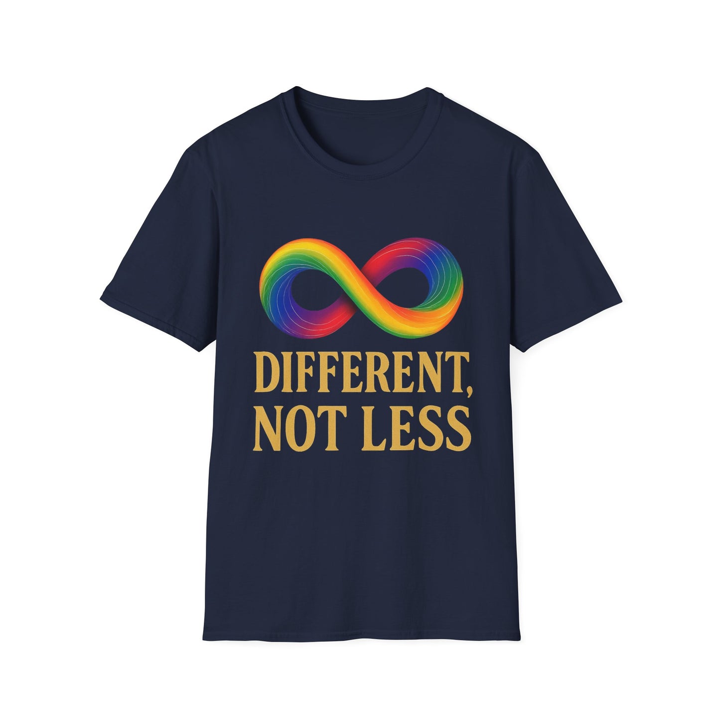 Different, Not Less Shirt – Rainbow Infinity Symbol T-Shirt for Autism Advocacy & Inclusion