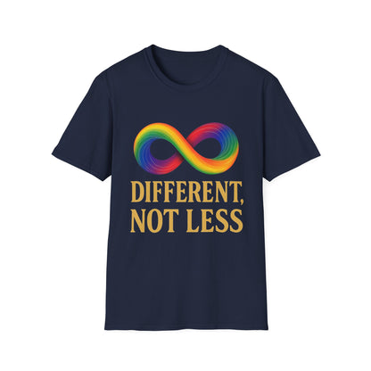 Different, Not Less Shirt – Rainbow Infinity Symbol T-Shirt for Autism Advocacy & Inclusion