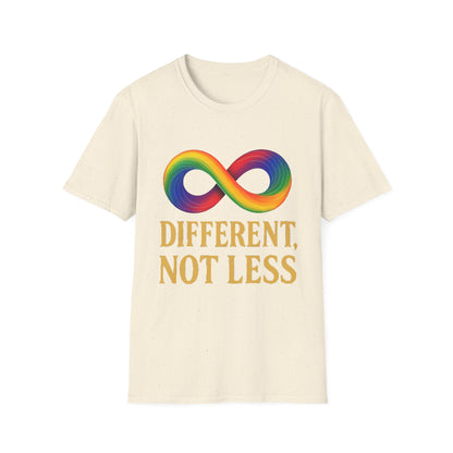 Different, Not Less Shirt – Rainbow Infinity Symbol T-Shirt for Autism Advocacy & Inclusion