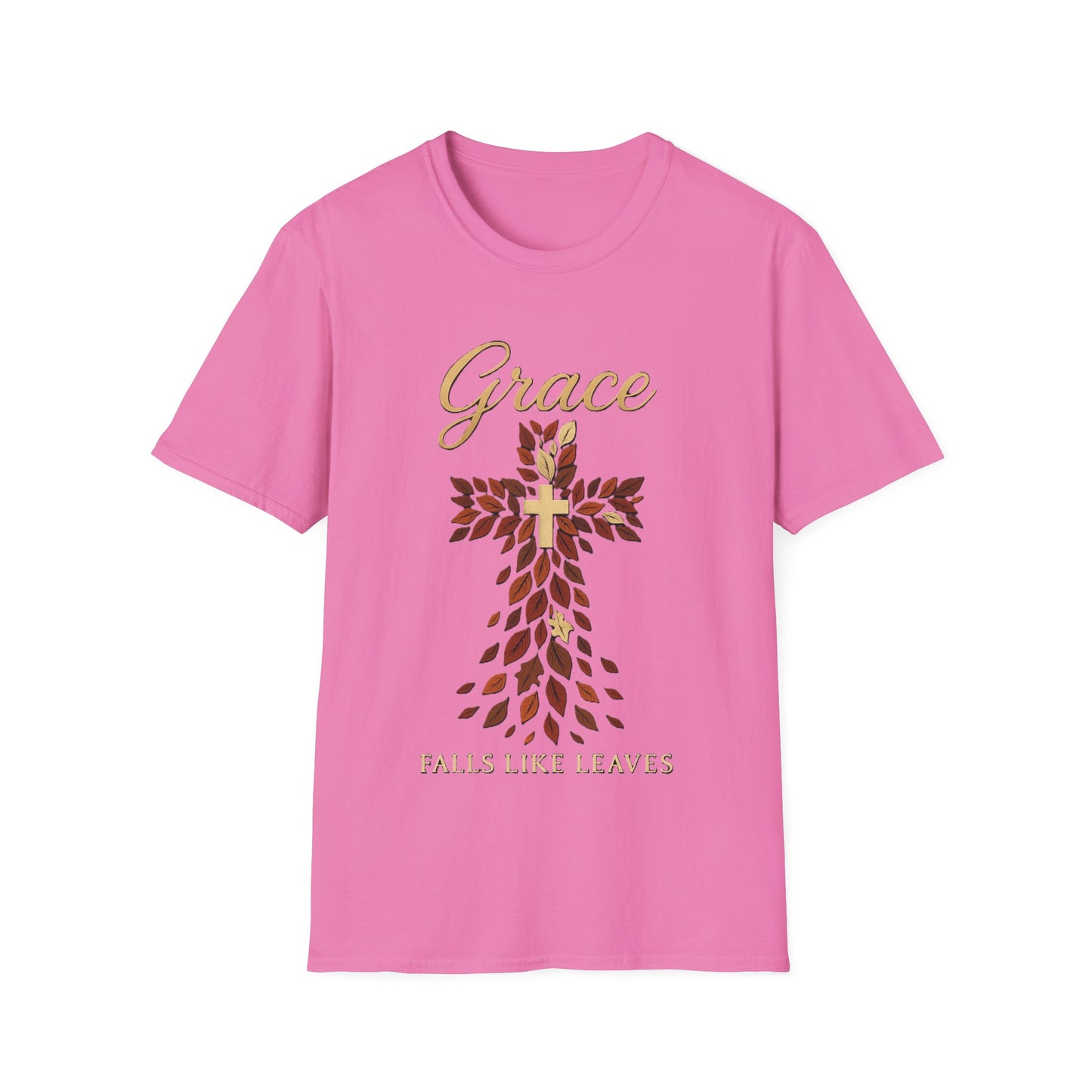 Grace Falls Like Leaves Christian Cross Shirt – Fall Faith T-Shirt