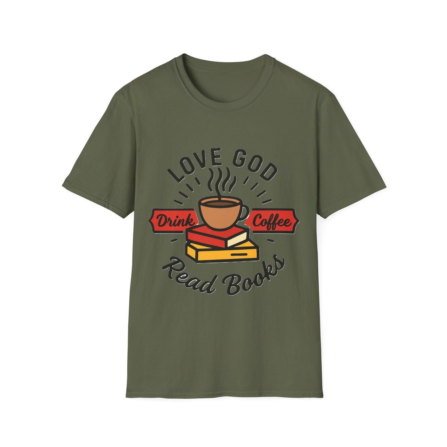 Love God Drink Coffee Read Books T-Shirt | Christian Book Lover Tee | Faith-Based Aesthetic Coffee Graphic Shirt