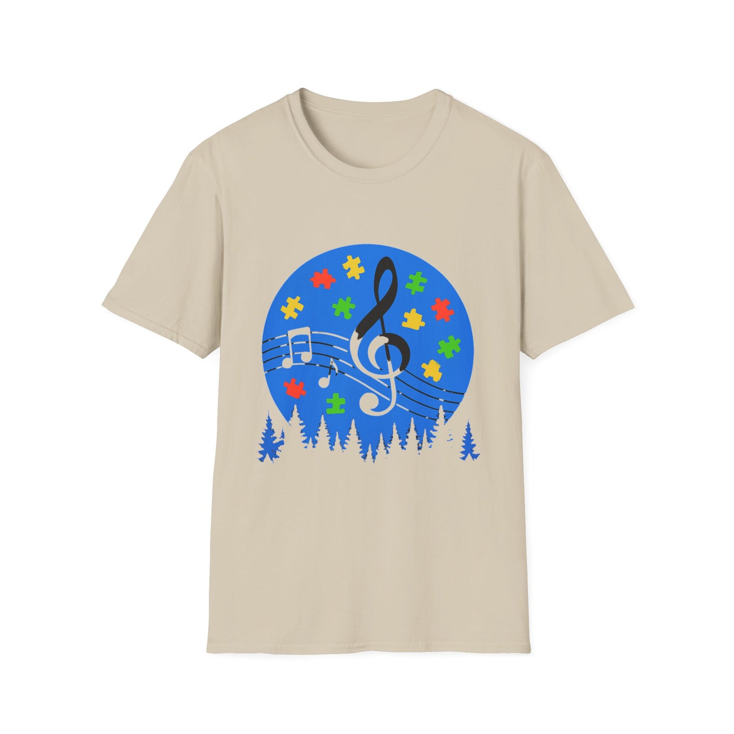 Autism Awareness Music T-Shirt – Puzzle Pieces & Musical Notes Tee