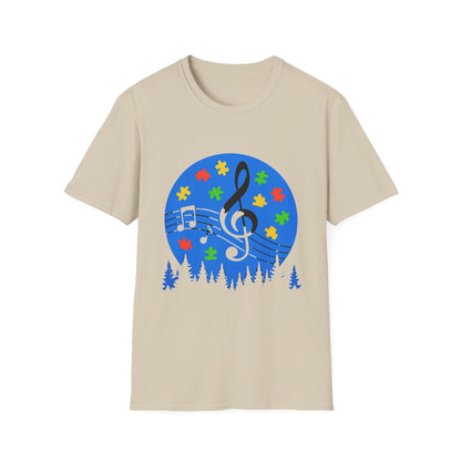 Autism Awareness Music T-Shirt – Puzzle Pieces & Musical Notes Tee