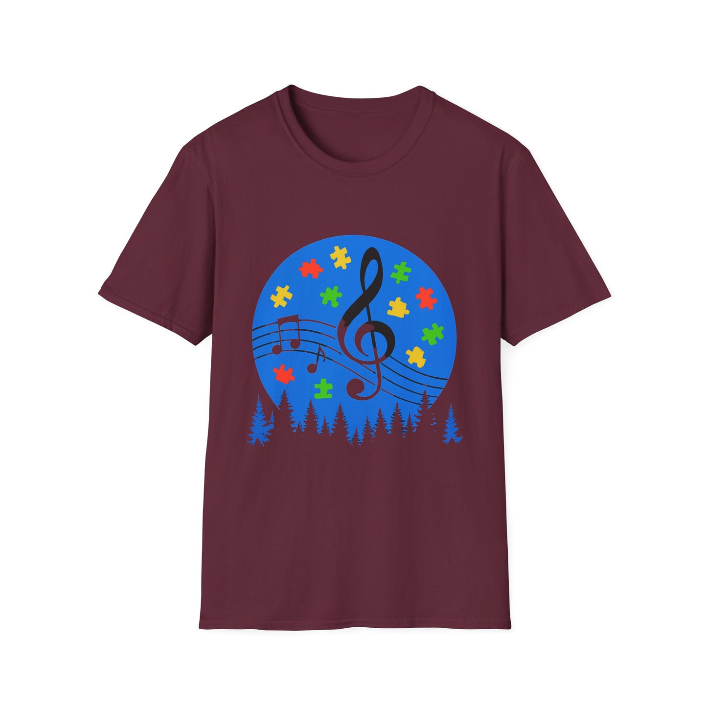 Autism Awareness Music T-Shirt – Puzzle Pieces & Musical Notes Tee