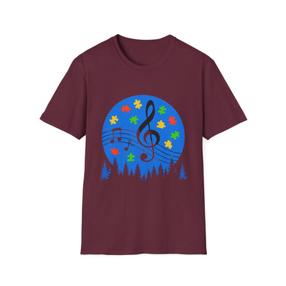 Autism Awareness Music T-Shirt – Puzzle Pieces & Musical Notes Tee
