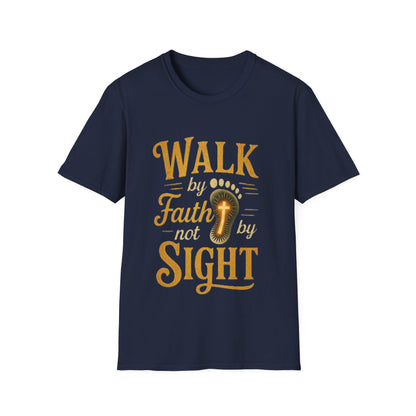 Walk by Faith T-Shirt – Inspirational Christian Shirt with Footprint & Cross Design