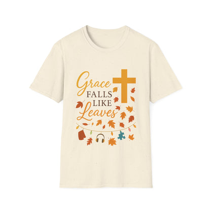 Grace Falls Like Leaves Christian Shirt – Fall Faith Cross T-Shirt