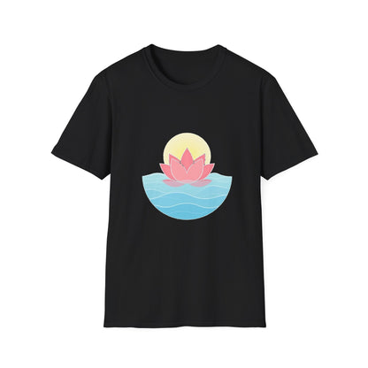 Lotus Flower T-Shirt – Tranquil Design with Water & Sun – Peace & Mindfulness Shirt