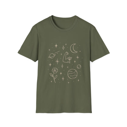 Cosmic Strength Line Art T-Shirt – Feminine Power & Self Growth Tee