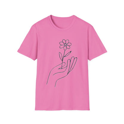 Gentle Care Flower Hand Line Art T-Shirt – Minimalist Kindness Tee  Alt title option: