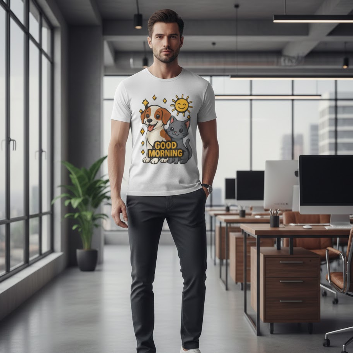 Good Morning Dog and Cat T-Shirt – Cute Pet Lovers Tee