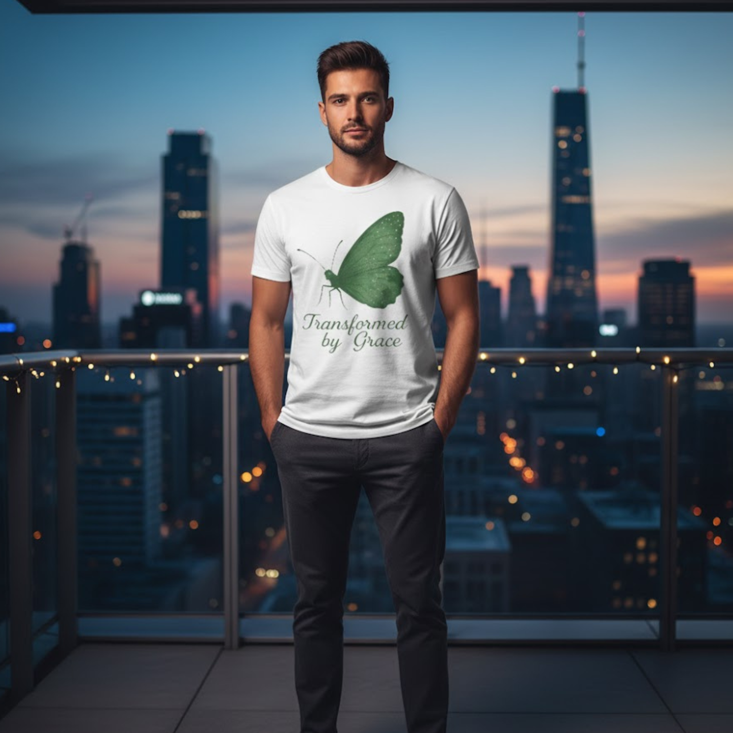 Transformed by Grace Christian T-Shirt – Faith Butterfly Inspirational Tee