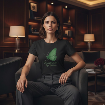 Transformed by Grace Christian T-Shirt – Faith Butterfly Inspirational Tee